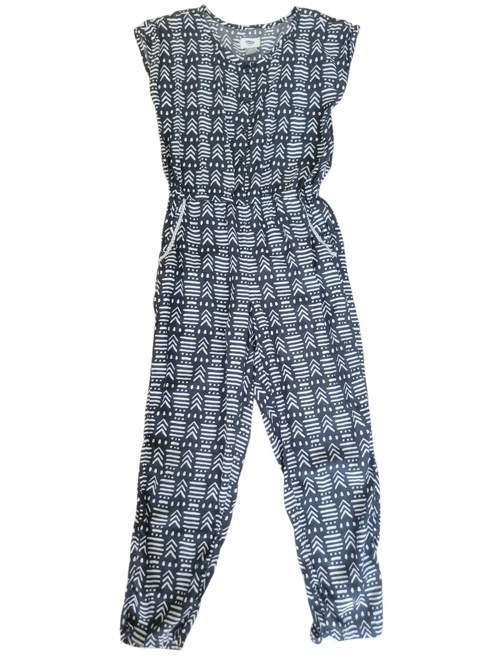 Old Navy Girls Black White Print Geometric Jumpsuit Size Large (10-12) Boho